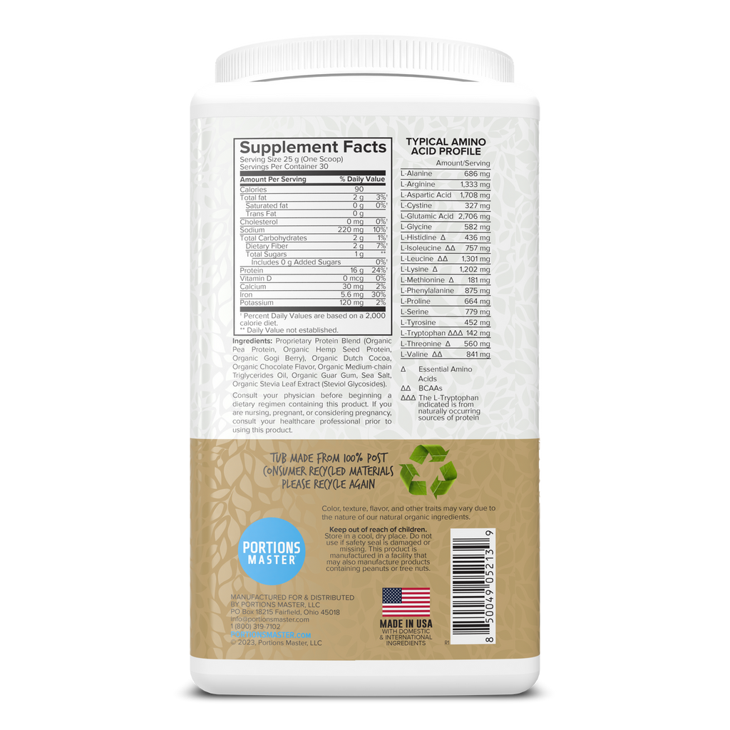 Portions Master Vegan Protein Blend Chocolate 750g Right