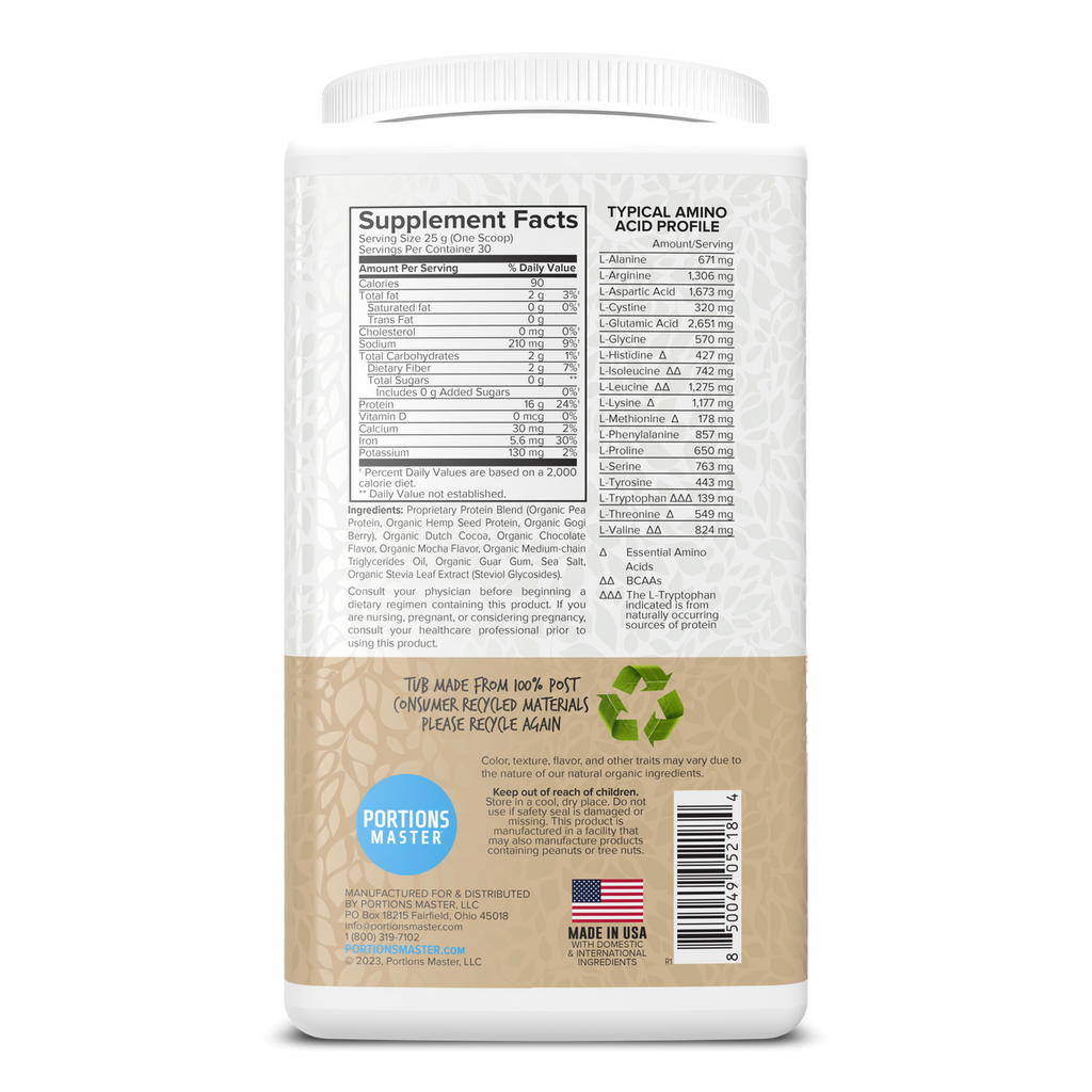 Portions Master Vegan Protein Blend Mocha 750g Right