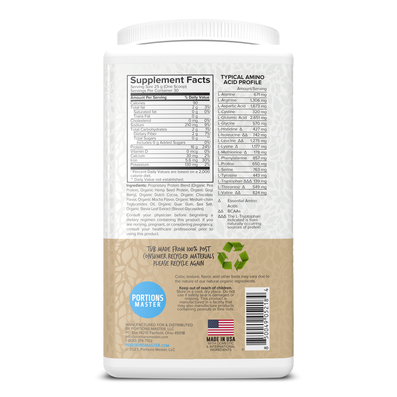 Portions Master Vegan Protein Blend Mocha 750g Right