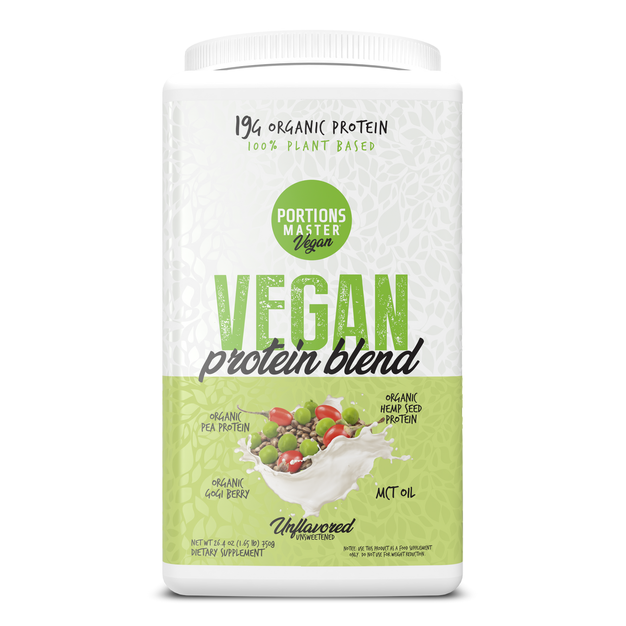 Portions Master Vegan Protein Blend Unflavored 750g Front
