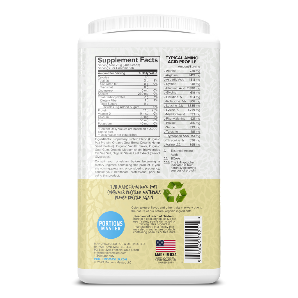Portions Master Vegan Protein Blend Vanilla 750g Right