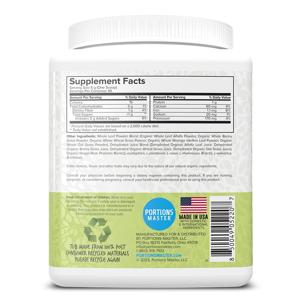 Portions Master Vulcanic Supergreens Unflavored 225g Right