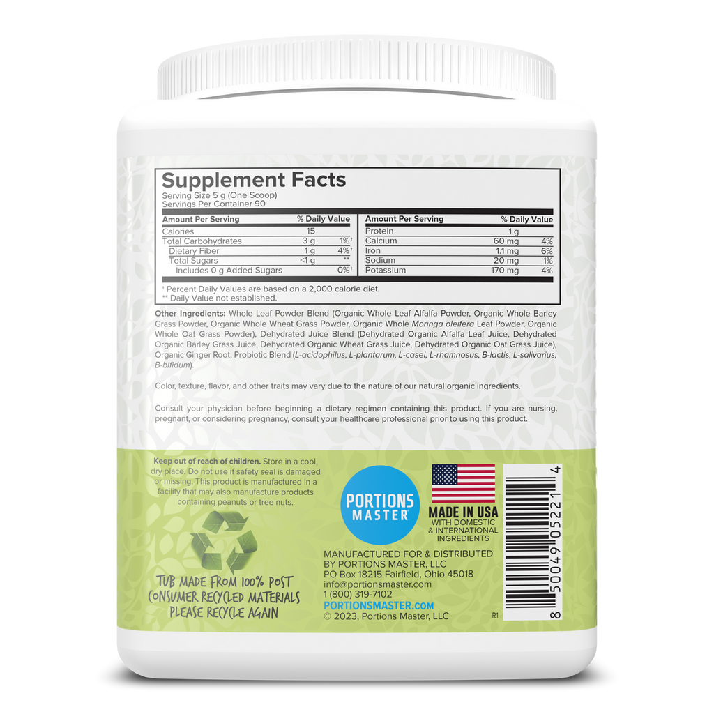 Portions Master Vulcanic Supergreens Unflavored 450g Right