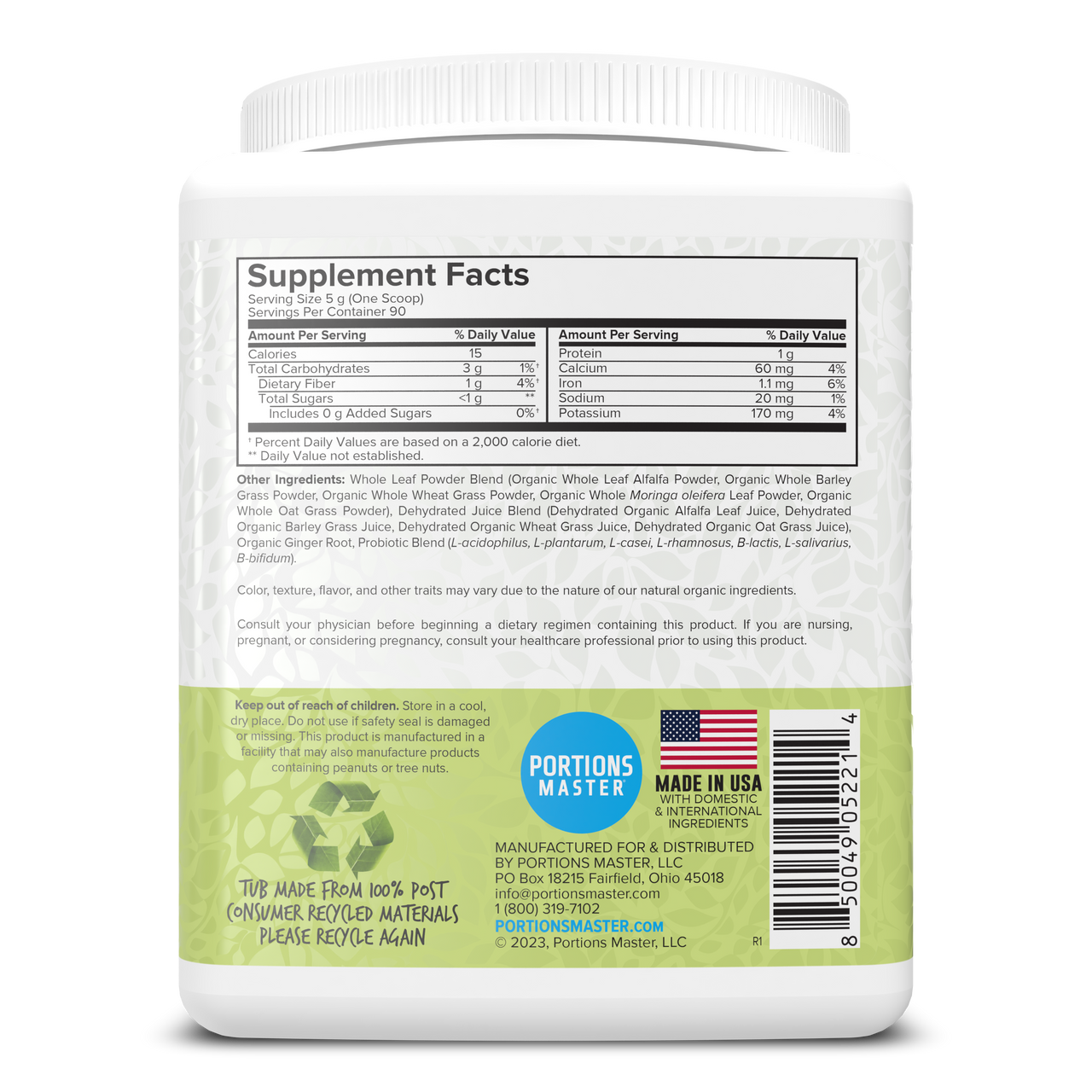Portions Master Vulcanic Supergreens Unflavored 450g Right