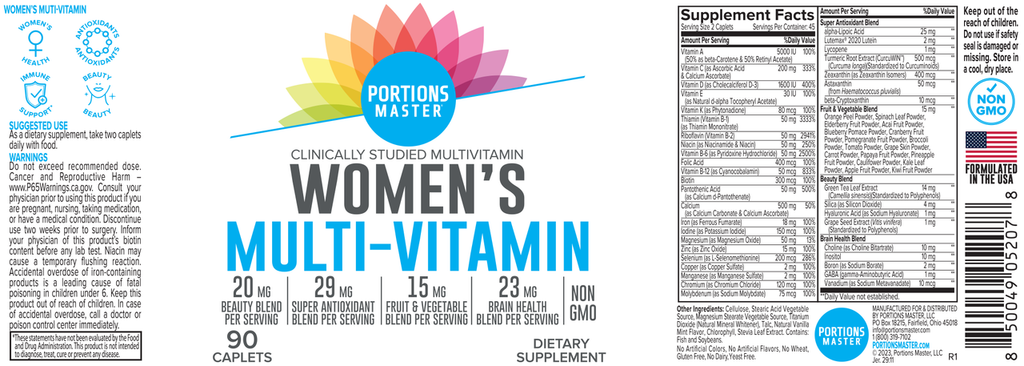 Portions Master Women's Multi-Vitamin Label